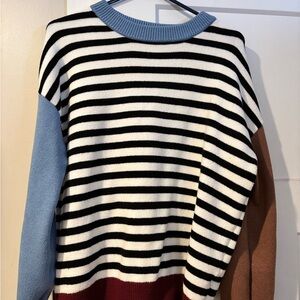 Striped Crewneck Sweater with Colorblock Sleeves
